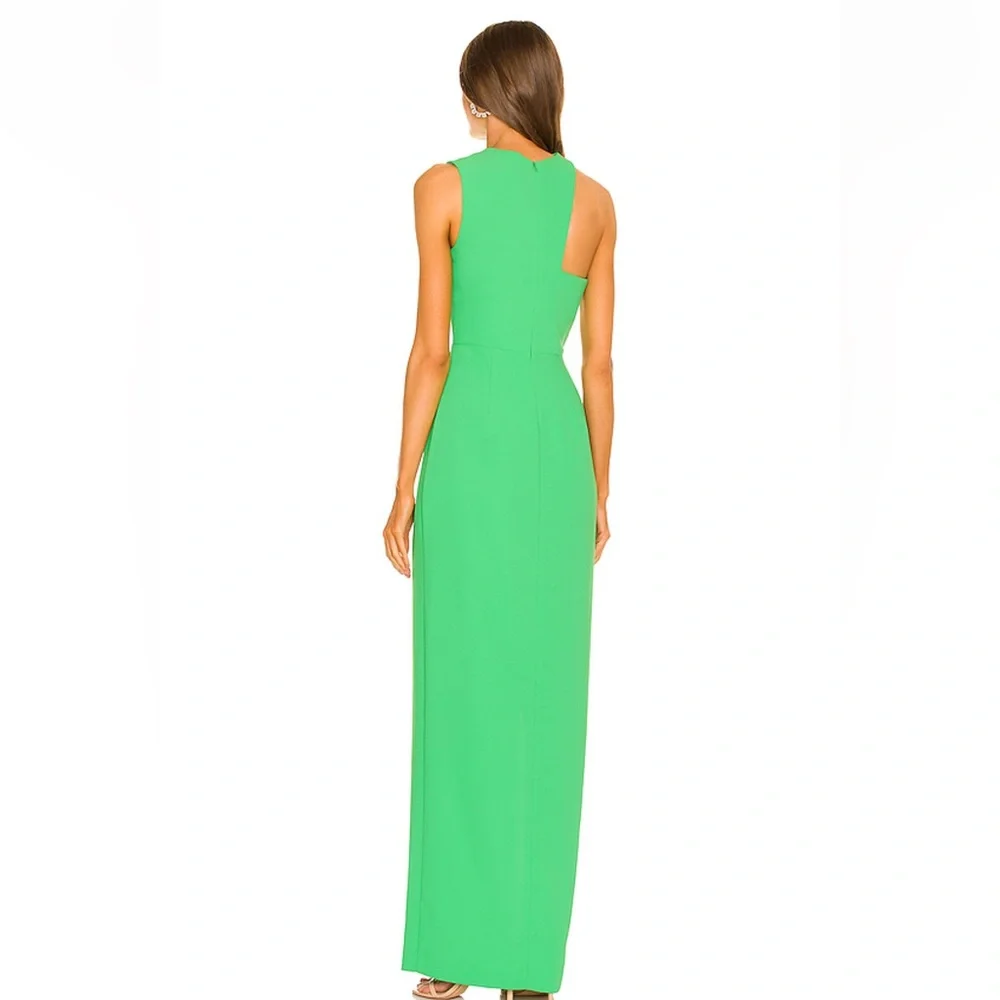 Amanda Uprichard | Revolve Gilda One-Shoulder Green Evening Gown with Thigh Slit - Picture 3 of 10